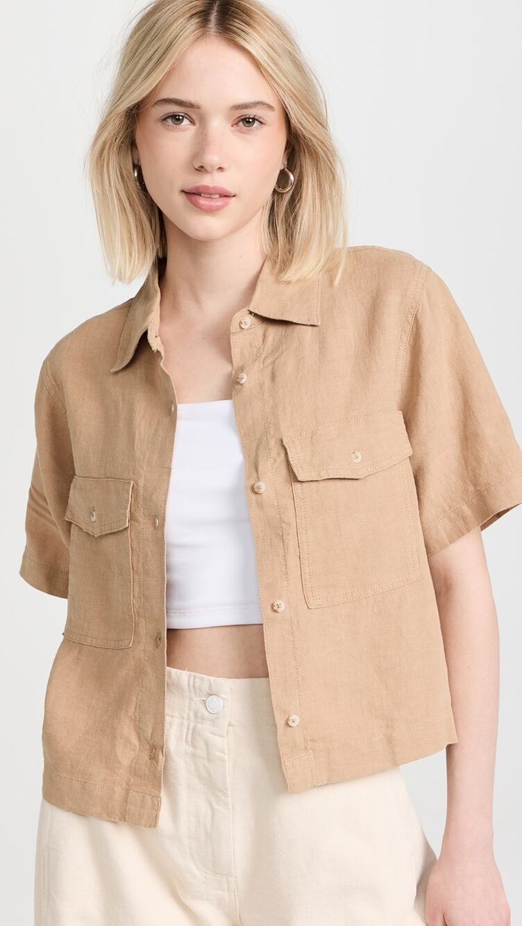 DL1961 Khaki Tan Short Sleeve Button Front Flap Pockets Montauk Shirt Size M
